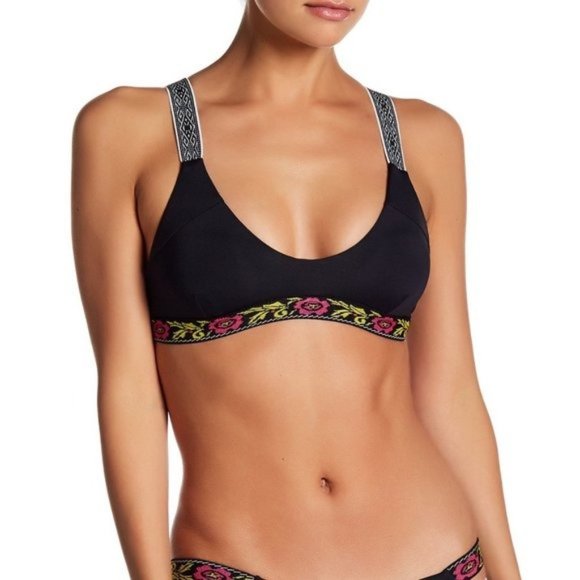 Tavik Other - Deneuve Black Scoop Neck Embroidered Swim Top